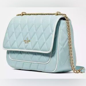 Kate spade Quilted Leather NWT $499 Carey Bag color-block edges Wild Sage
